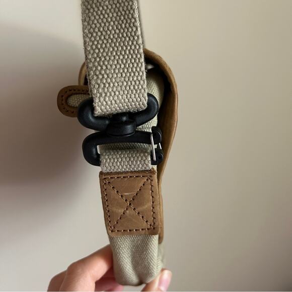 Vintage L.L. Bean Khaki Canvas Leather Small Messenger Crossbody Bag Purse 6x6” - Picture 8 of 12